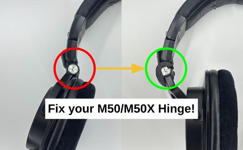 Audio Technica ATH-M50 with broken hinge highlighted